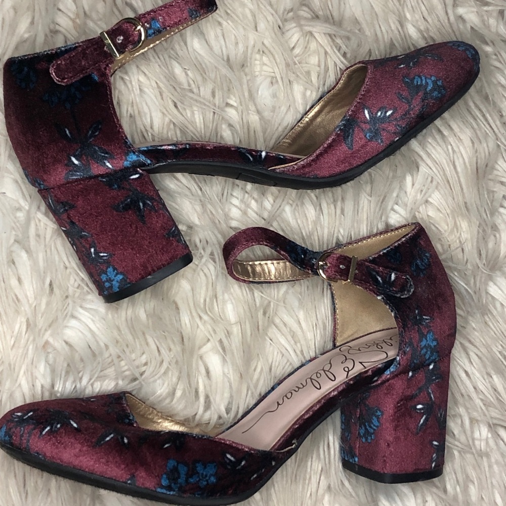 Velvet Floral Heels with strap